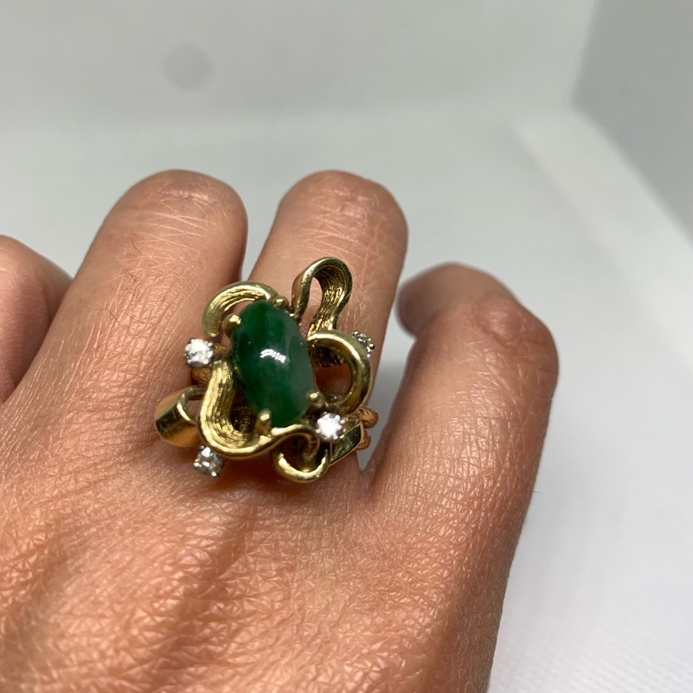 Heavy 18k jade and natural Diamond ring.